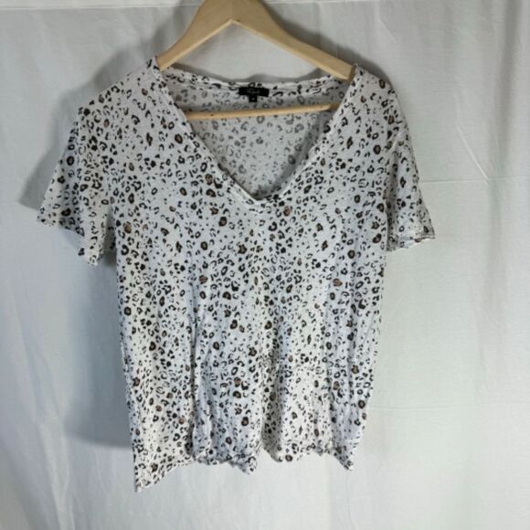 Rails Cara White Mocha Leopard Print Linen Blend Tee Shirt Sz M - Picture 3 of 8